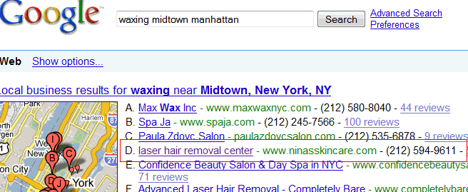 waxing modtown manhattan Google Map