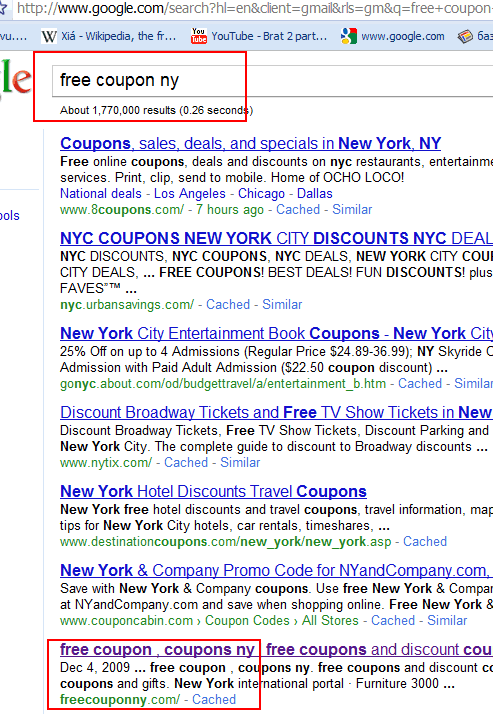 Free coupon NY New York Google 2010