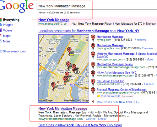 New York Manhattan Massage Google Sept 2010 First Page
