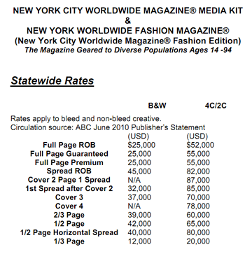 advertising rates new york wwfashion magazine