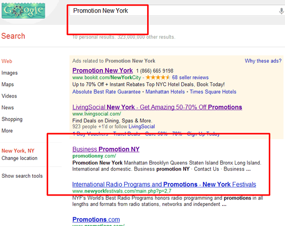 First Page Google Promotion New York August 05 2012