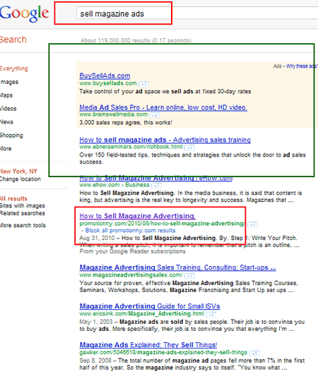 How to sell magazine ads on Google Natural Listing
