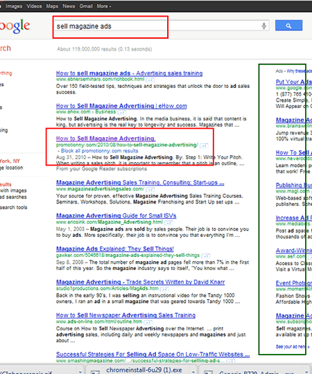 Sell MAgazine ads at Google Natural Listing
