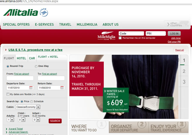 Italy Airlines WEBPAGE