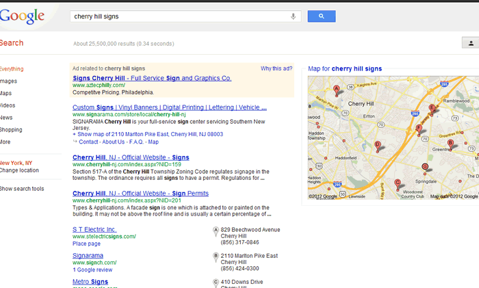 Cherry Hill signs Google 2012