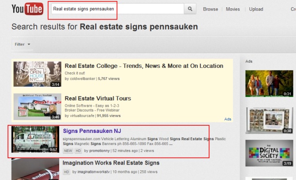 Real estate signs Pennsauken First Youtube Promotion