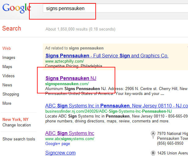 Signs Google First Page Promotion 11 June 2012 