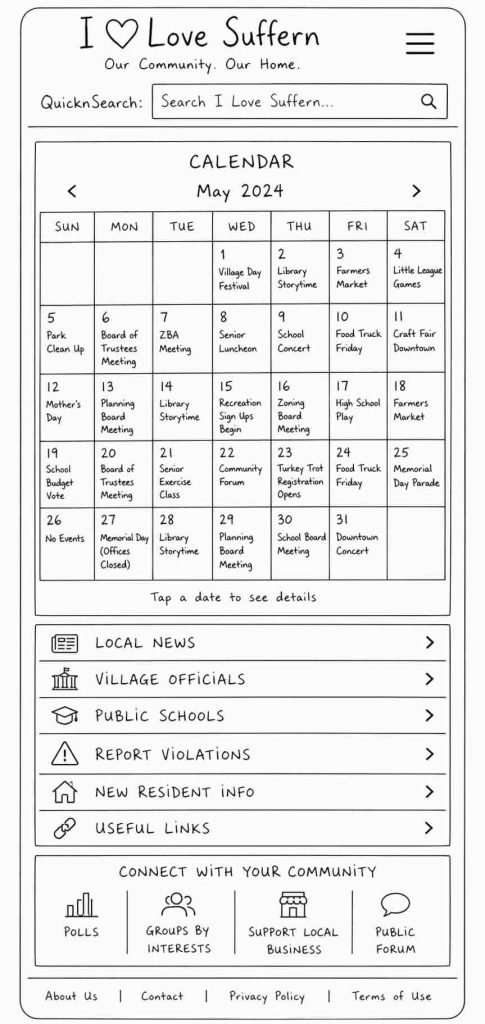 Mobile sketch design for I Love Suffern website before development