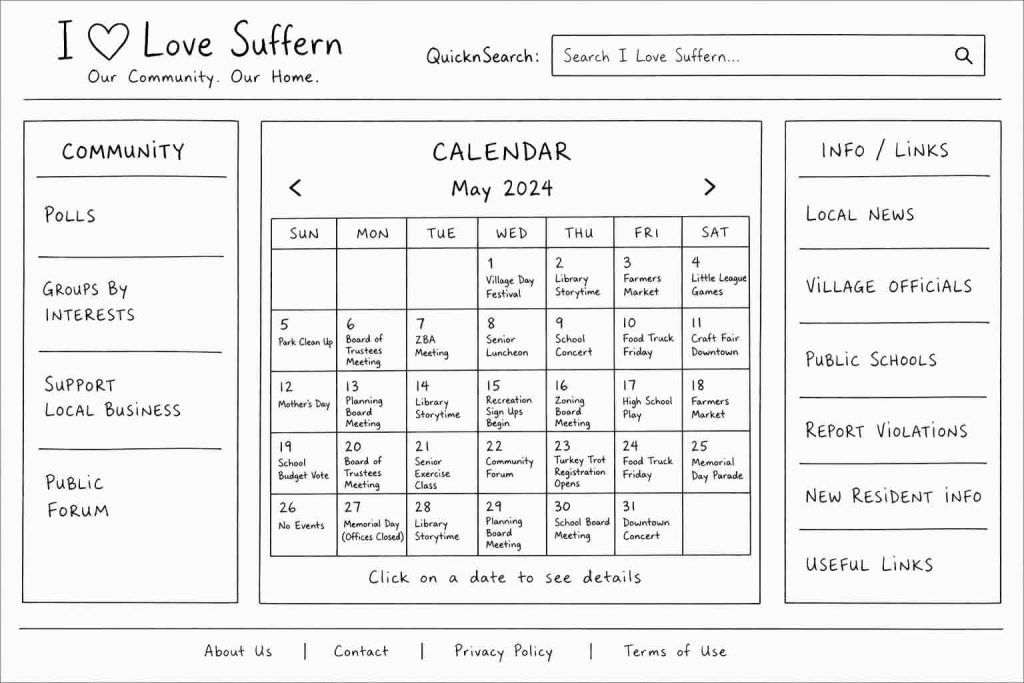 Desktop sketch layout for I Love Suffern website before programming